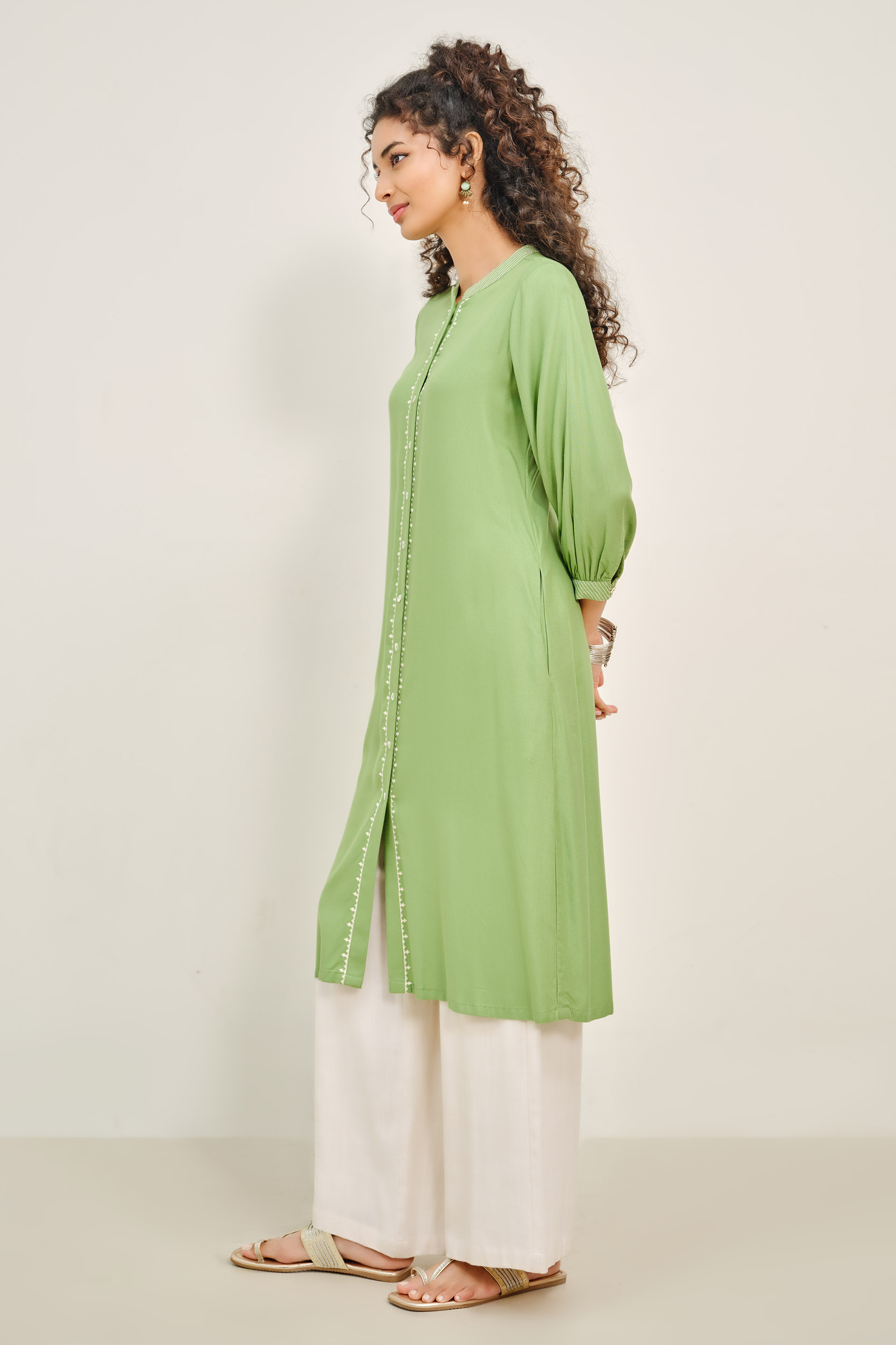 Green Mausam Embroidered Kurta, Sage Green, image 4